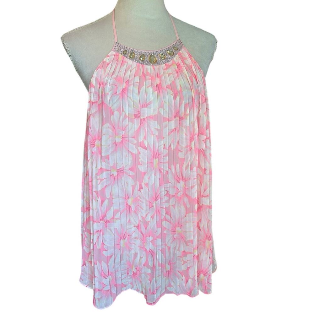 Gorgeous Victoria's Secret floral rhinestone-jeweled pleated babydoll flowy top